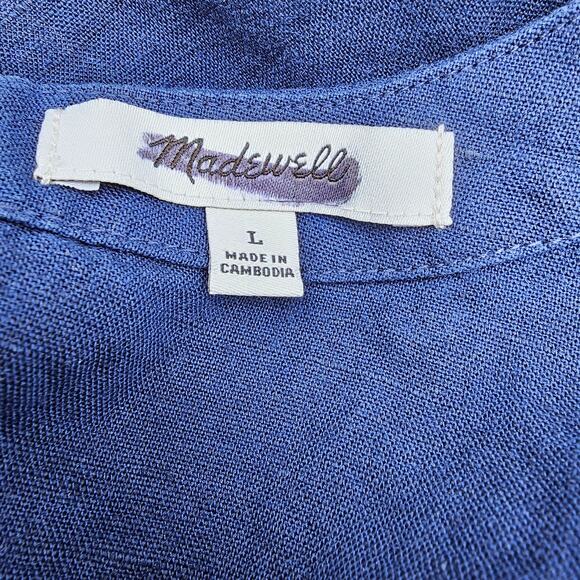 Madewell Womans size L Witherspoon Jumper Tank Mini Dress Navy Linen Blend NEW - Picture 6 of 8